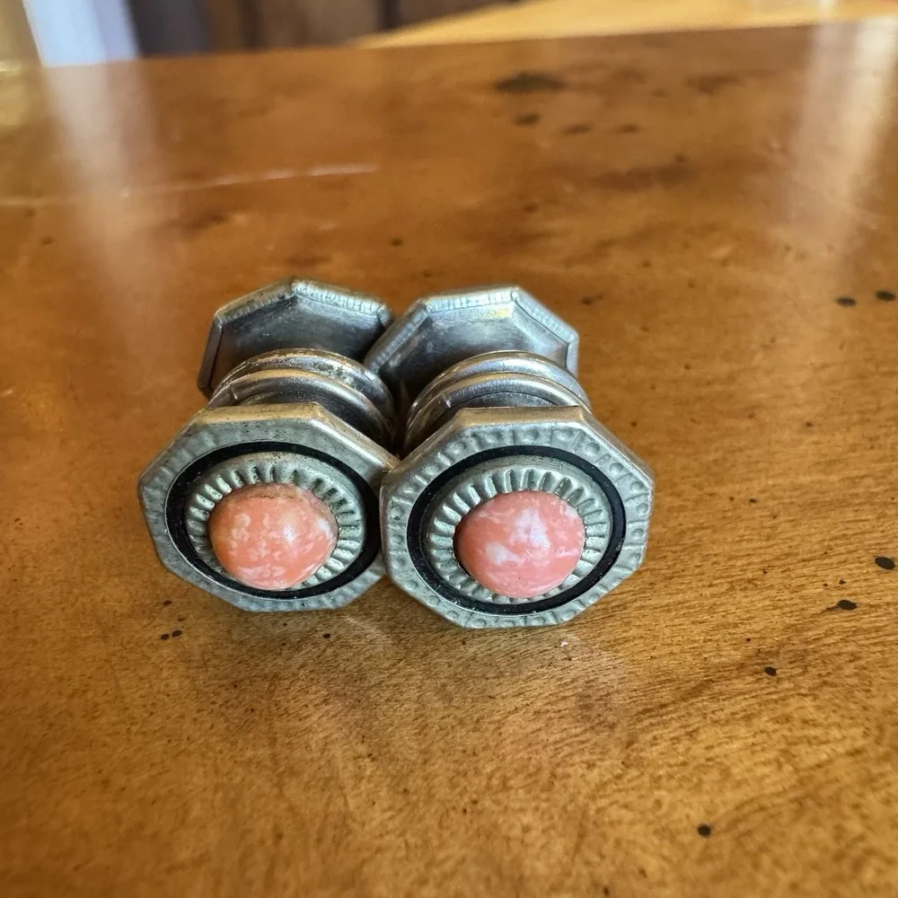 Lot 4 Vintage Cufflinks MOP Rhinestone & Deco Style Coral &‎ White Sets